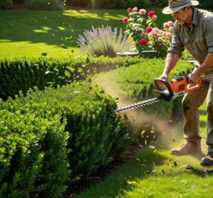 Sprzęt ogrodowy Toolvirixa używany do koszenia i przycinania roślin w zadbanym ogrodzie